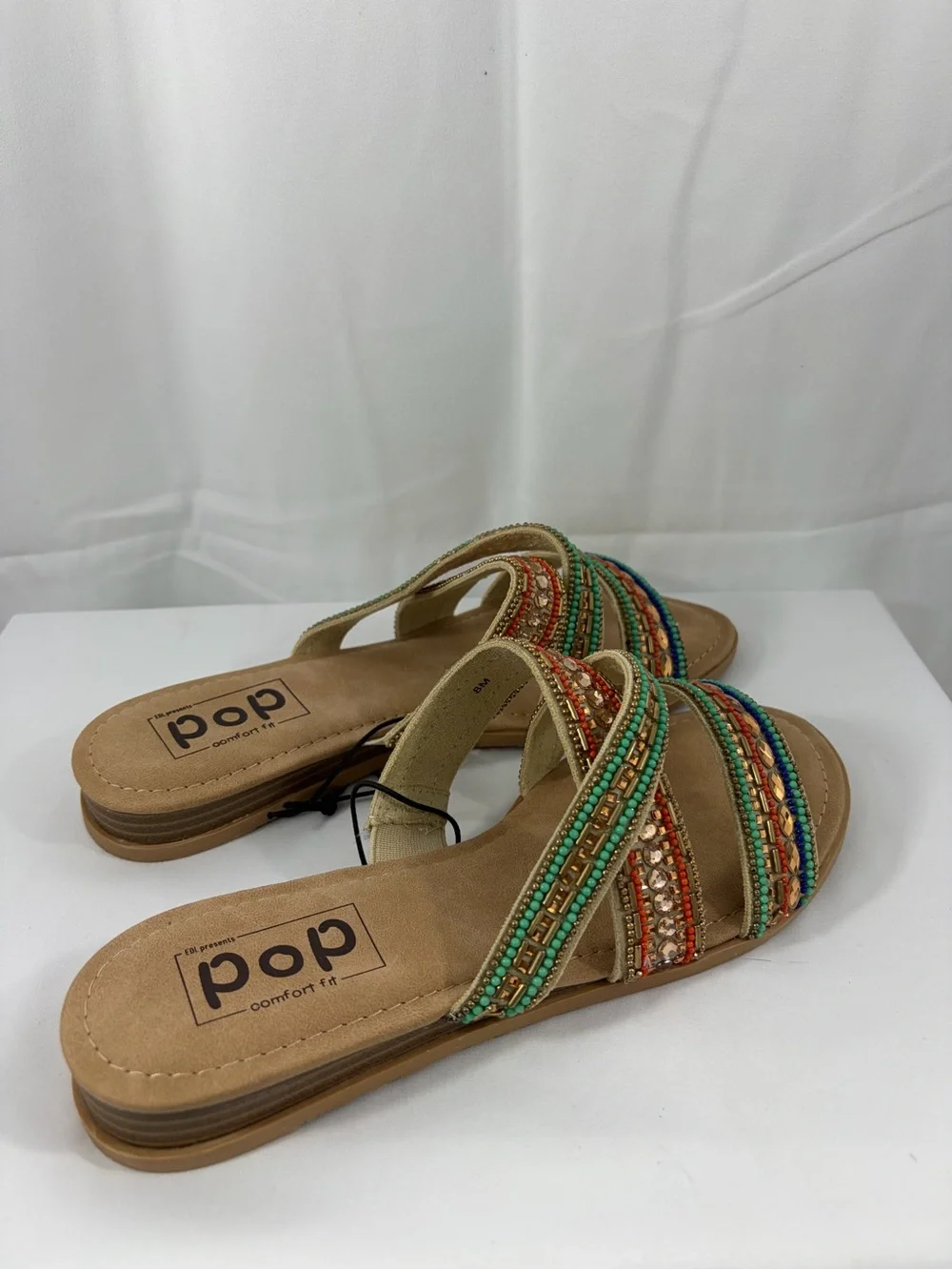 NWT POP Women’s Size 8 Beaded Multi-Color Slide Sandals